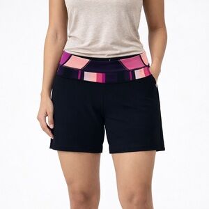 Lululemon Boogie Shorts Black Geometric Waistband Pink Purple Size 6